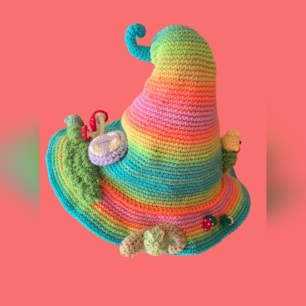 Colorful Crochet Mushroom Hat OOAK